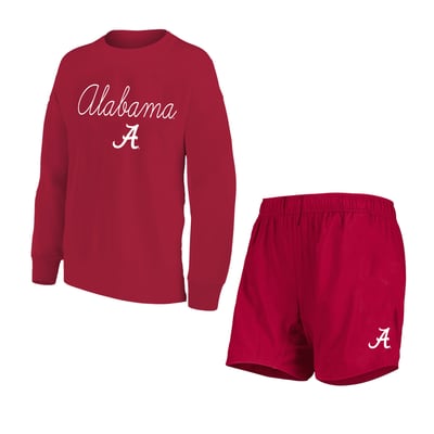 Alabama Crimson Tide Concepts Sport Women's Plus Size French Terry Crew and Shorts Lounge Set - Crimson
