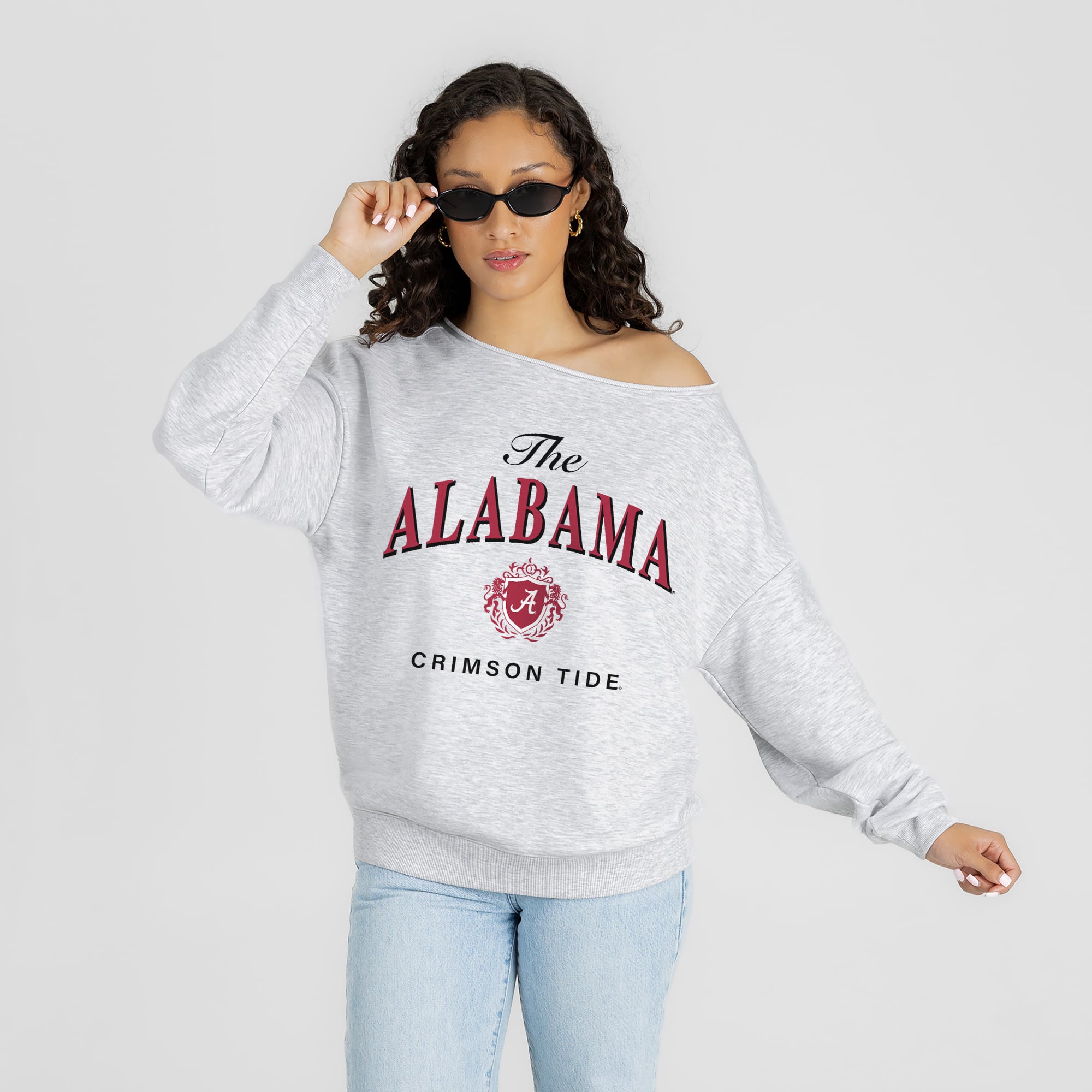Alabama Women's Gameday Couture Offsides Energy Off-Shoulder Sweatshirt - Ash