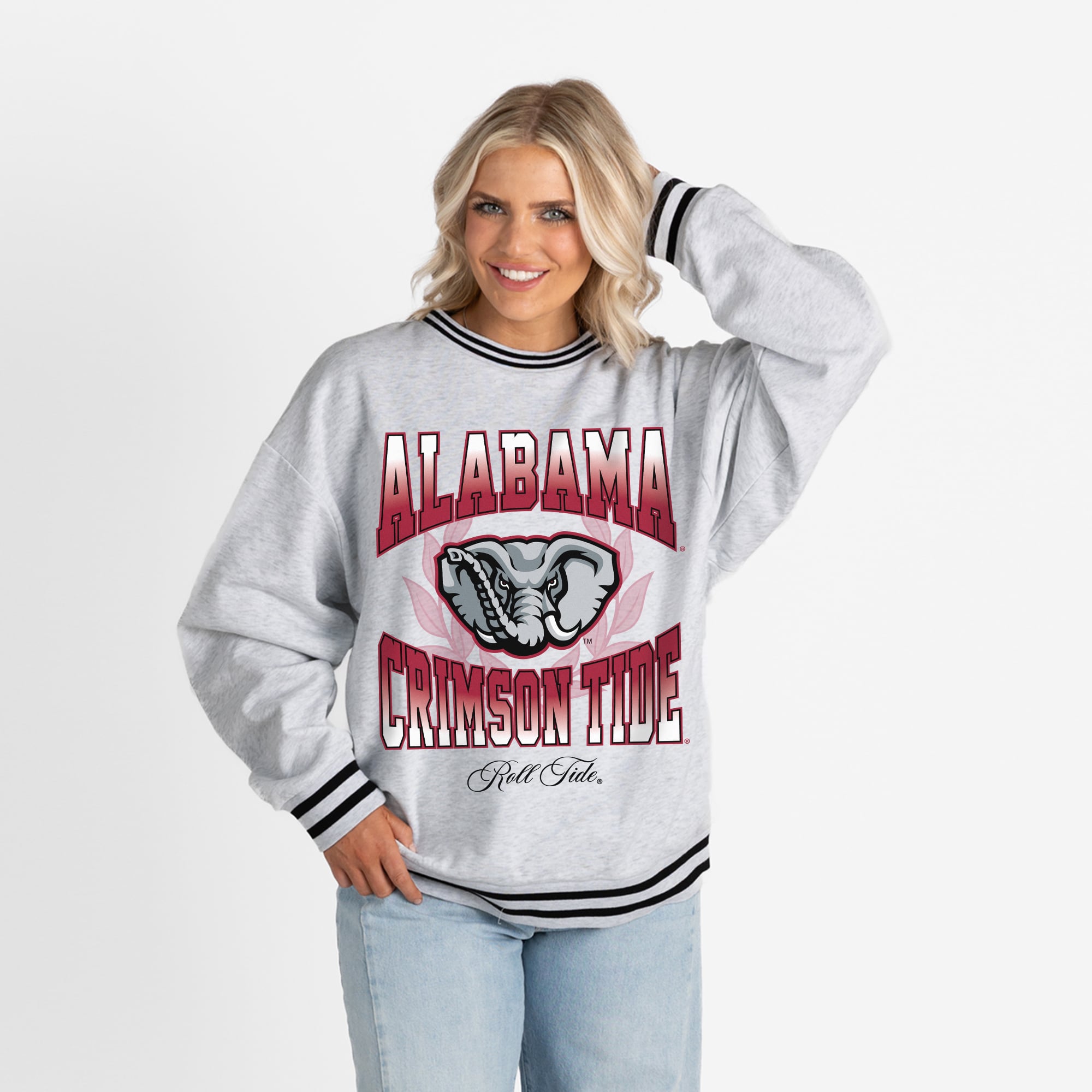 Alabama Women's Gameday Couture Oversized Fade Route Ringer Stripe Sweatshirt - Ash