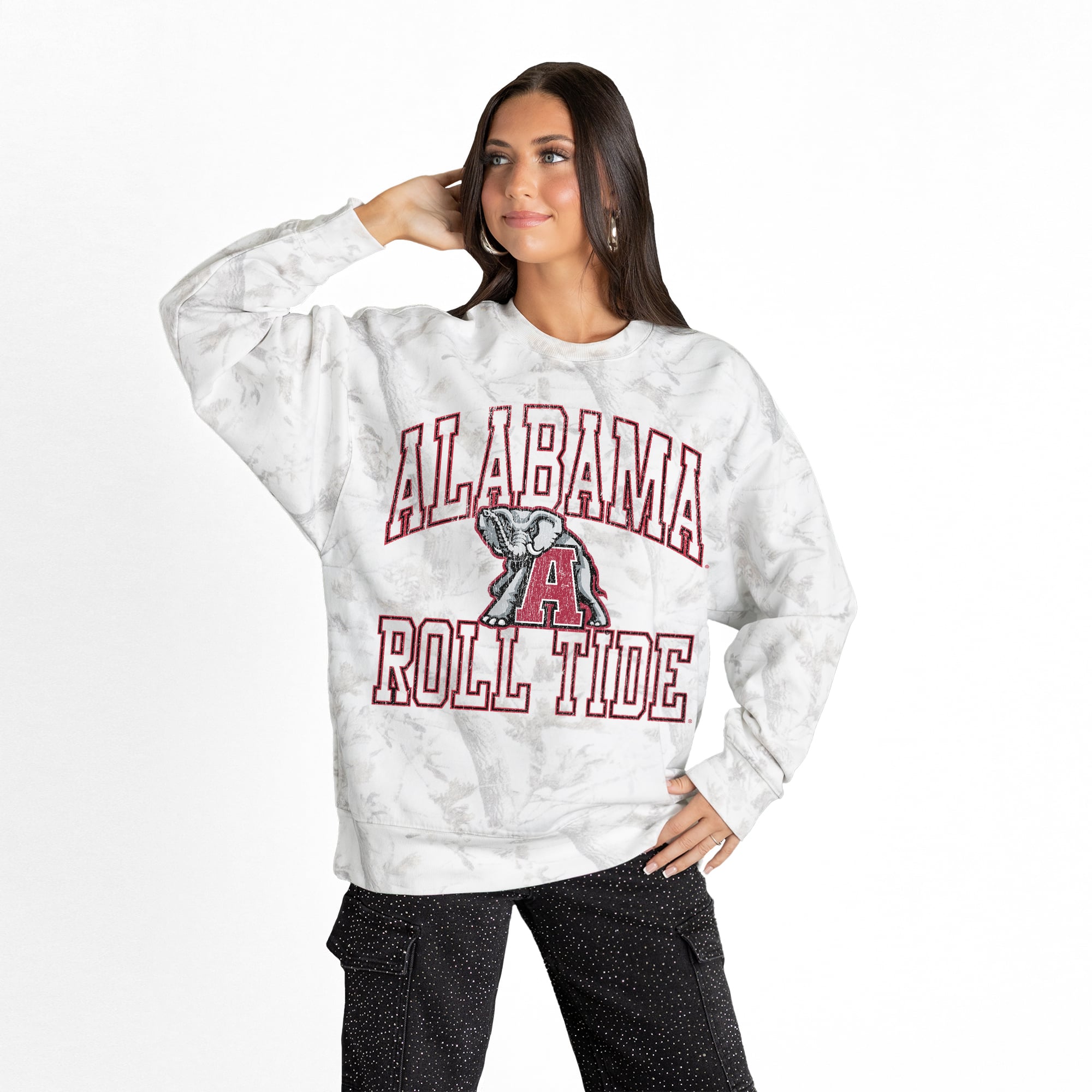 Alabama Women's Gameday Couture Whiteout Premium Fleece Camo Sweatshirt - Ash