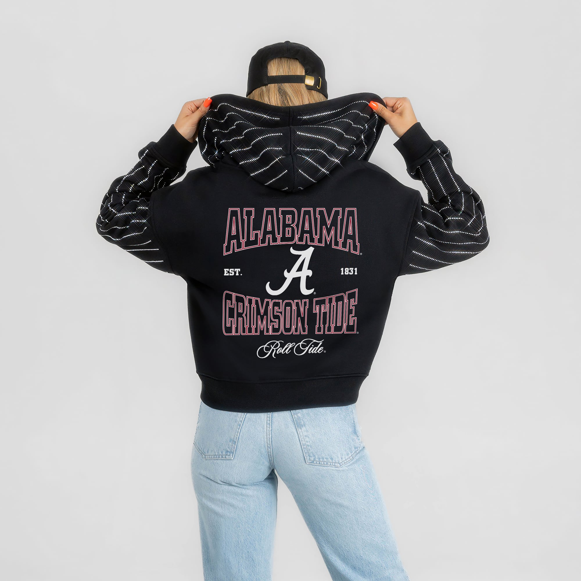 Alabama Women's Gameday Couture Eyes on the Prize Mid-Crop Full-Zip Hoodie - Black