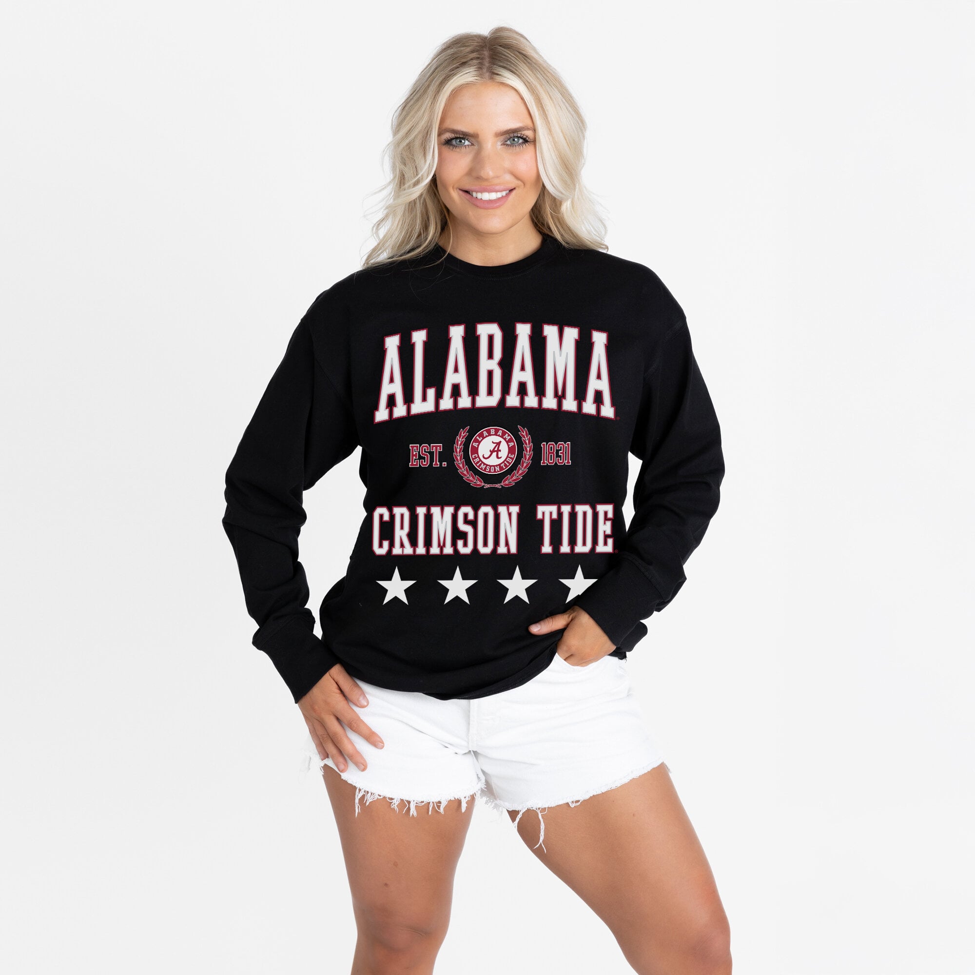 Alabama Women's Gameday Couture Oversized Everyday Star Long Sleeve T-Shirt - Black