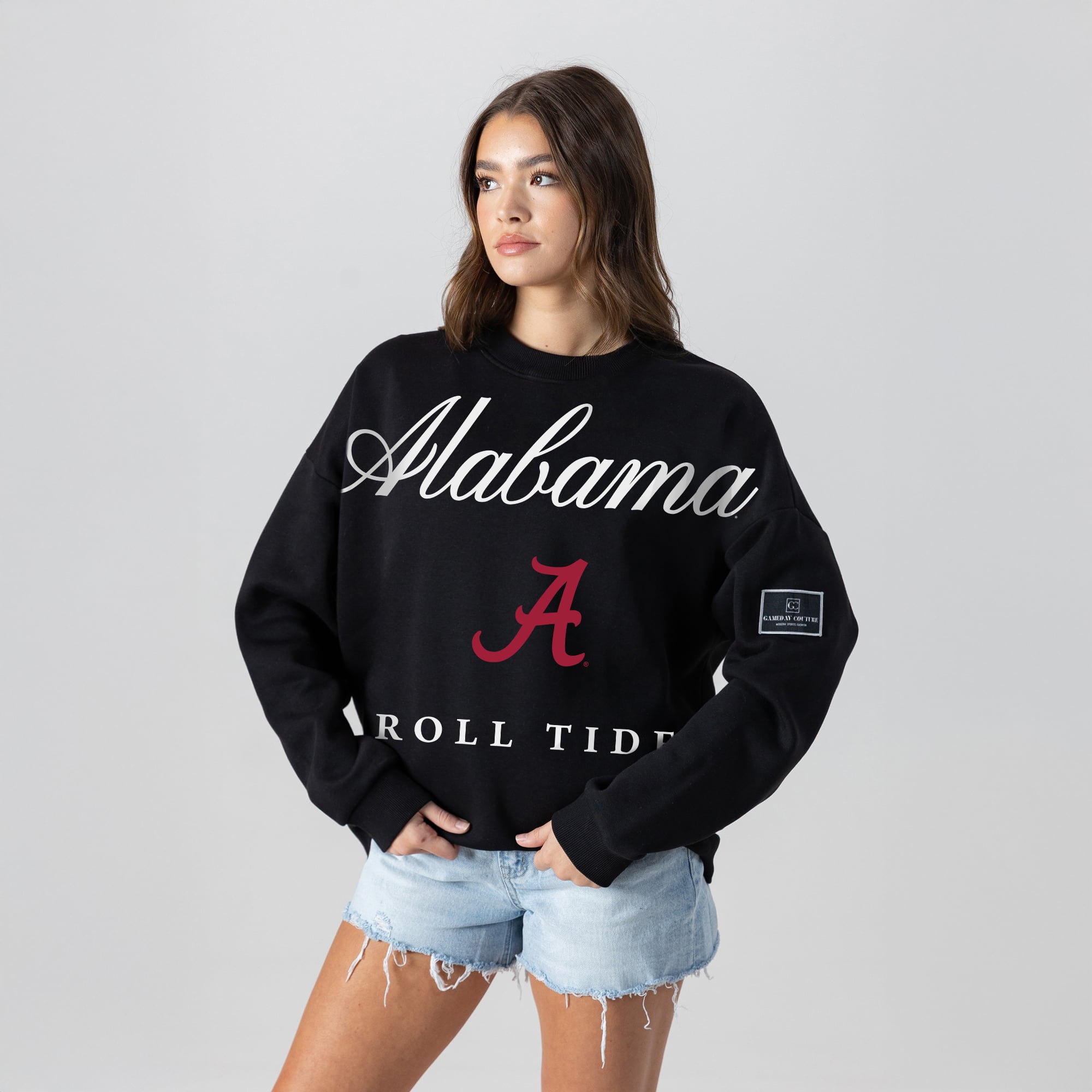 Alabama Women's Gameday Couture Oversized Legacy Club Black Label Premium Fleece Sweatshirt - Black