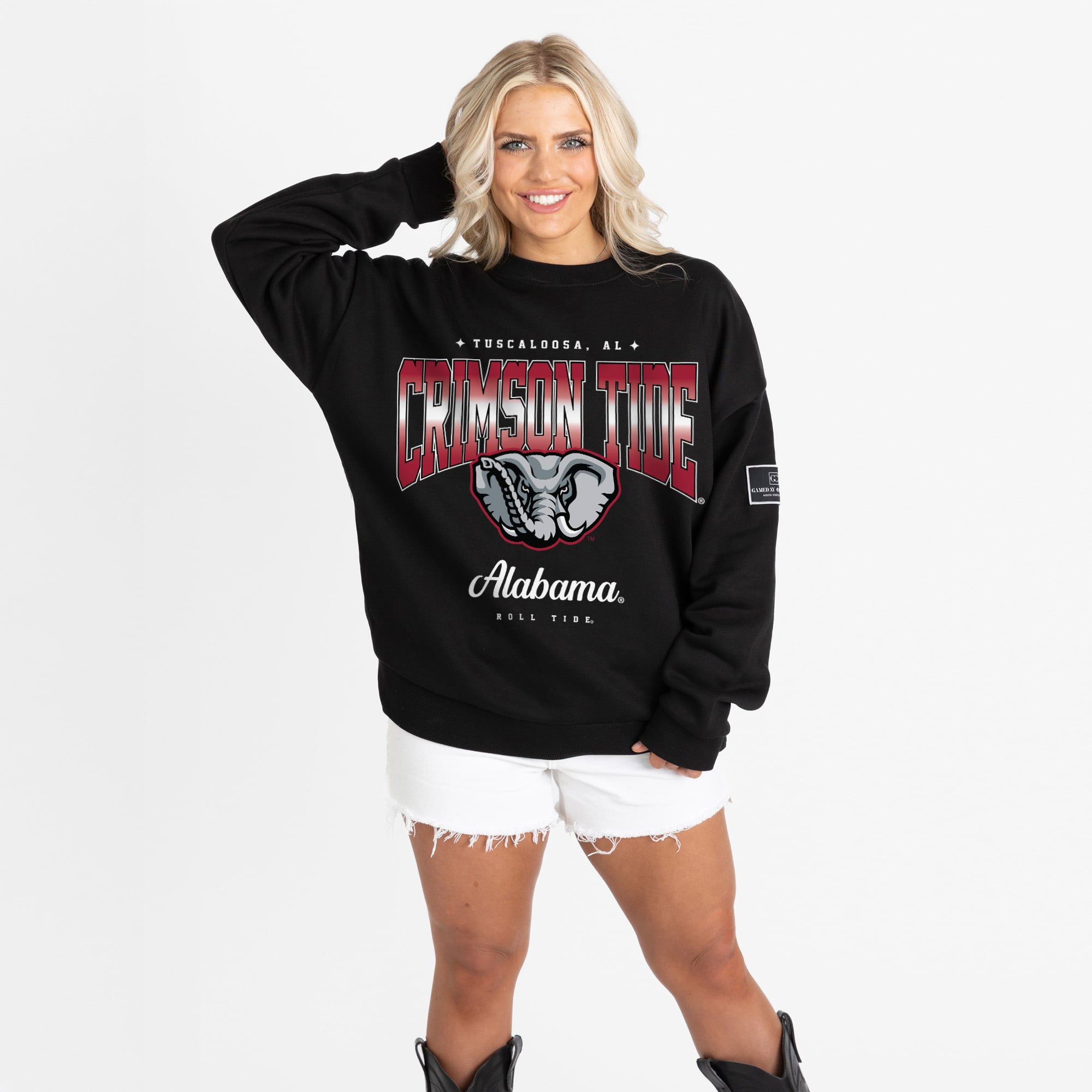 Alabama Women's Gameday Couture Oversized Powerhouse Play Black Label Premium Fleece Sweatshirt - Black