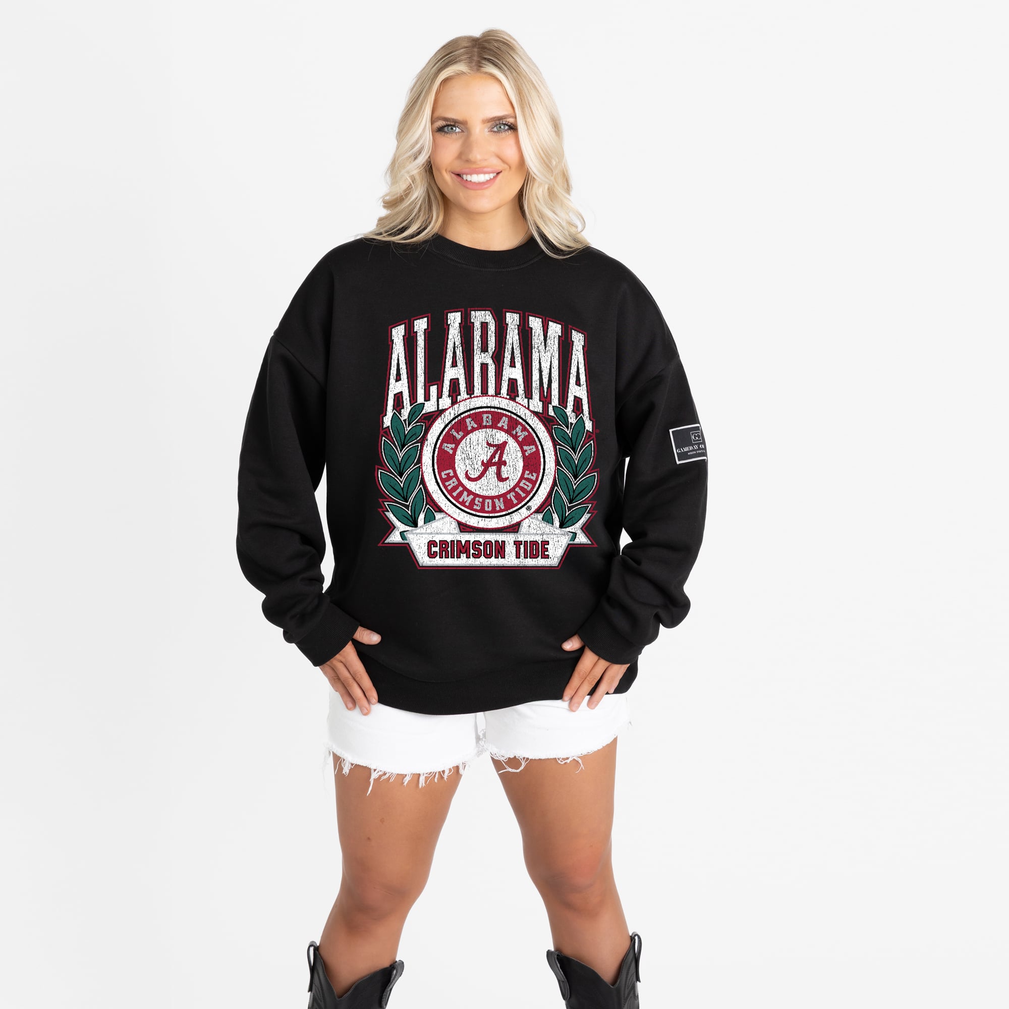 Alabama Women's Gameday Couture Oversized Victory Lane Black Label Premium Sweatshirt - Black
