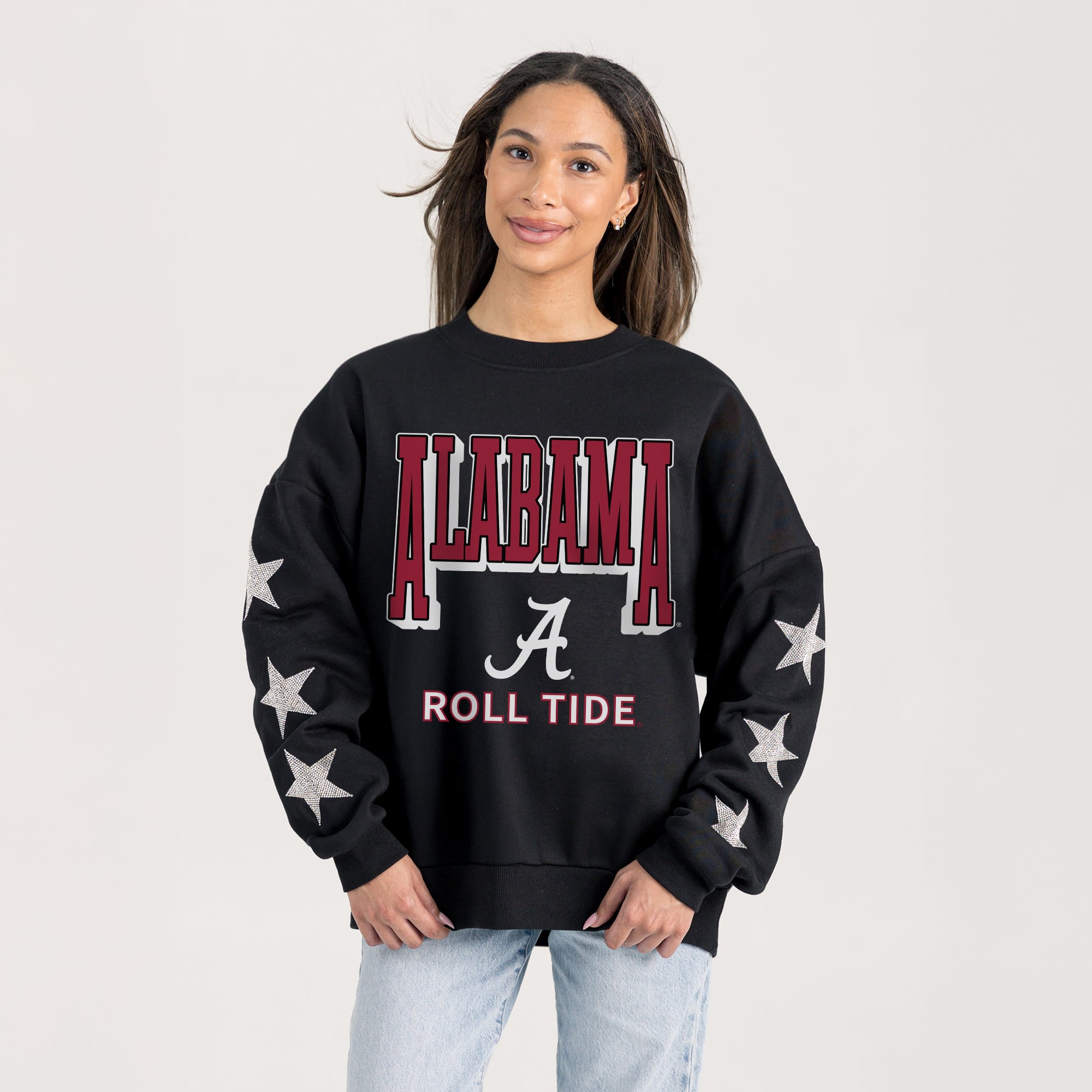 Alabama Women's Gameday Couture Pure Victory Relaxed Rhinestone Pullover Sweatshirt - Black