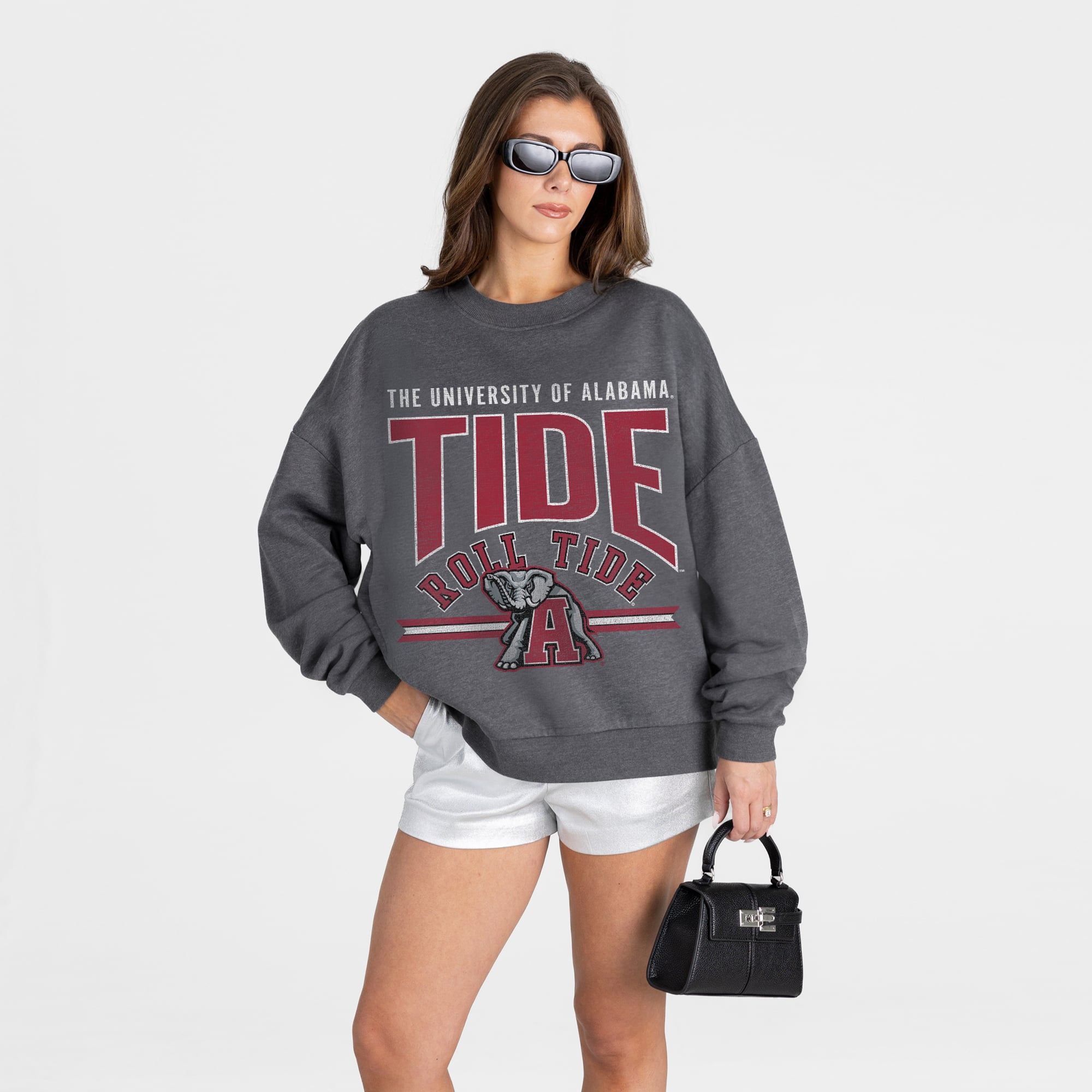 Alabama Women's Gameday Couture Kickoff Classic Oversized Premium Drop Shoulder Sweatshirt - Charcoal