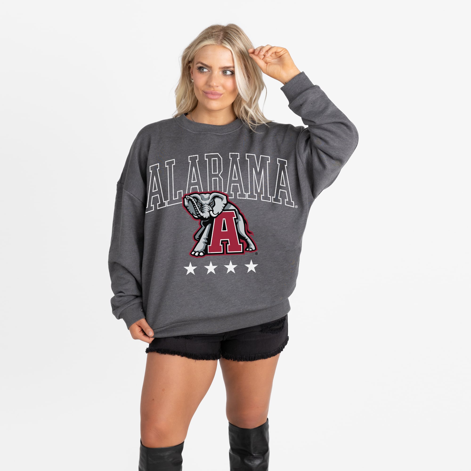 Alabama Women's Gameday Couture Oversized Rising Stars Premium Fleece Drop Shoulder Sweatshirt - Charcoal