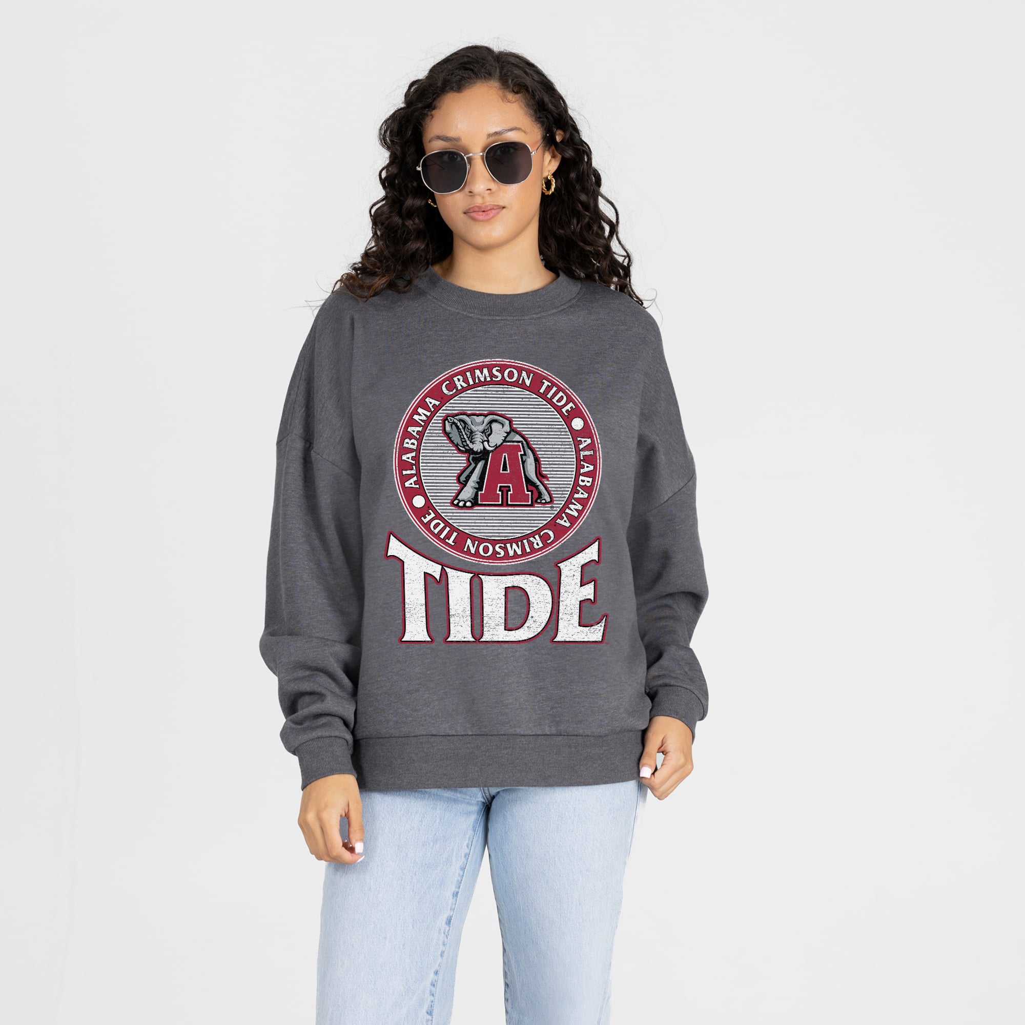 Alabama Women's Gameday Couture Saturday Seal Oversized Premium Drop Shoulder Sweatshirt - Charcoal