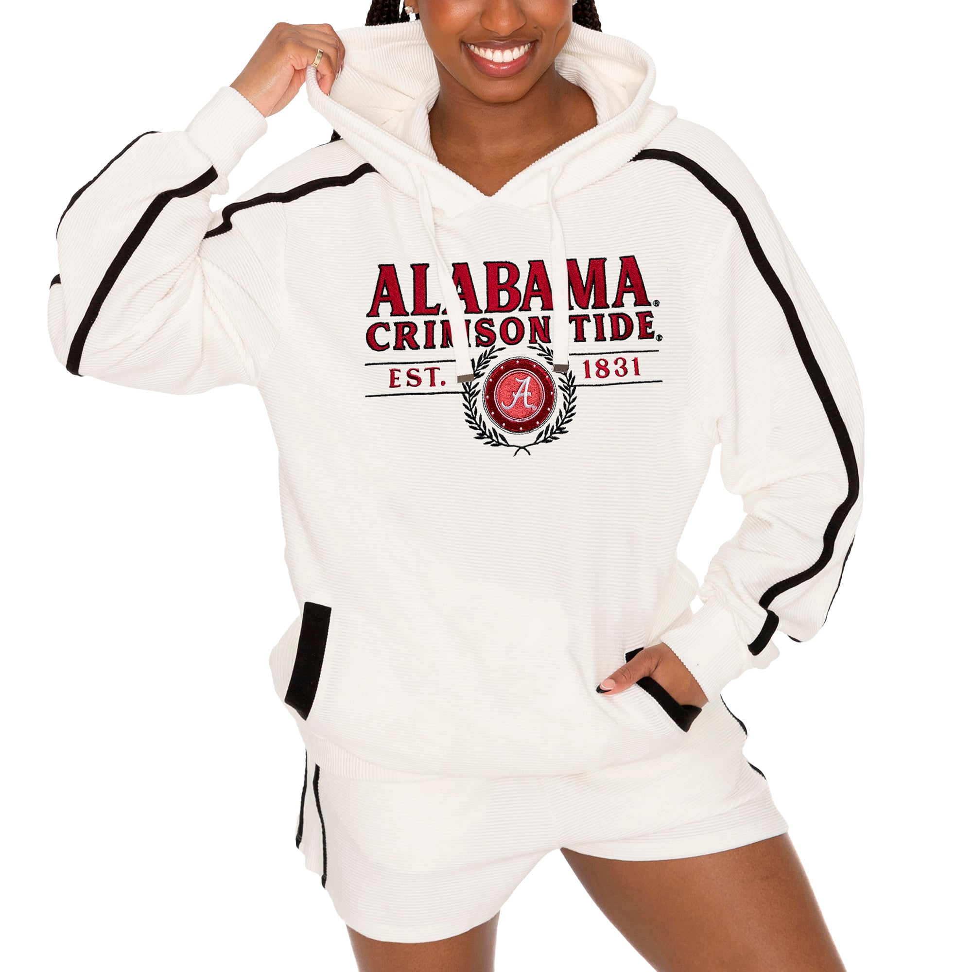 Alabama Women's Gameday Couture Down Set Go Pullover Hoodie and Shorts Set - Cream