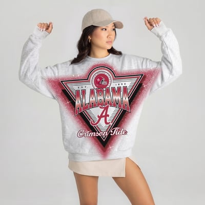 Alabama Crimson Tide Gameday Couture Women's Chasing Victory Rhinestone Spray Oversized Fleece Sweatshirt - Gray
