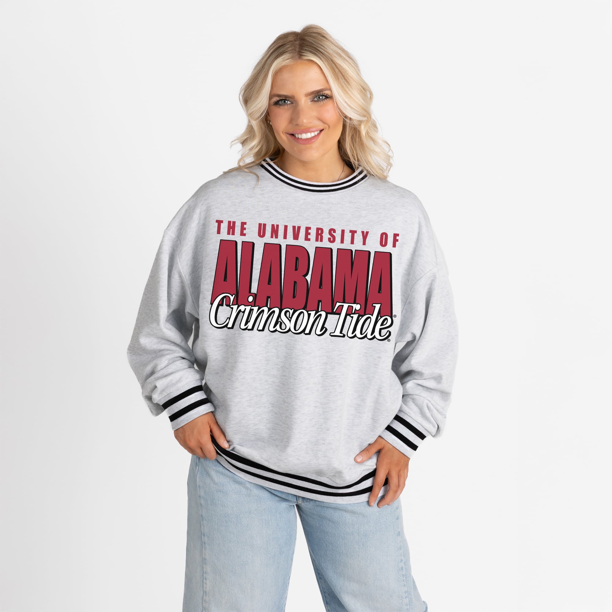 Alabama Women's Gameday Couture Oversized Showdown Ringer Stripe Sweatshirt - Gray