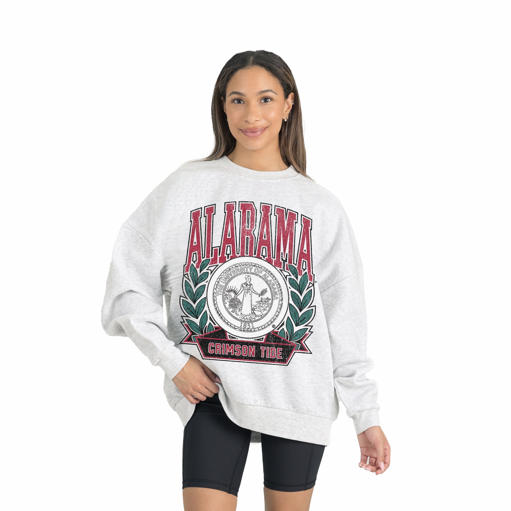 Alabama Women's Gameday Couture Premium Fleece Drop Shoulder Oversized Pullover Sweatshirt - Gray