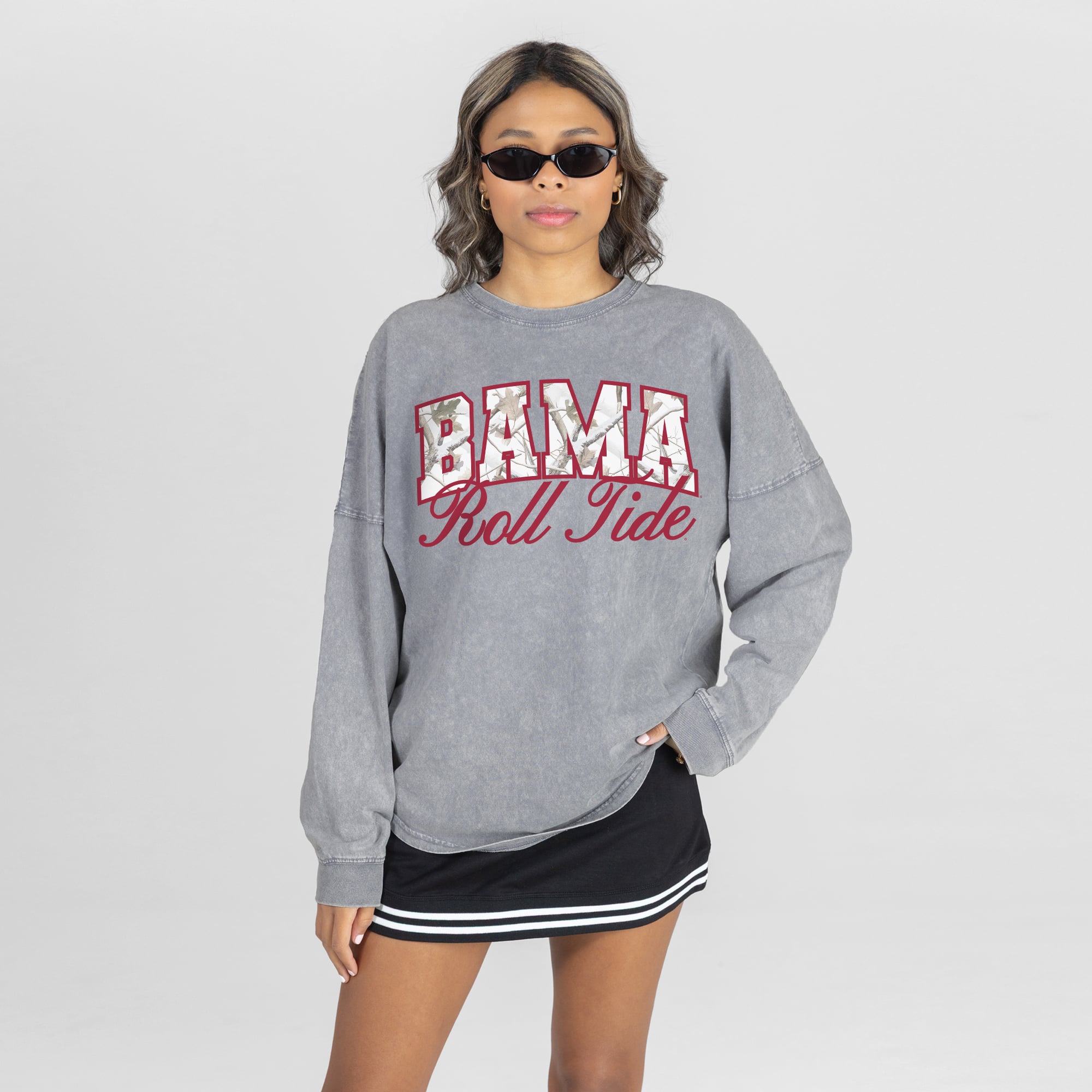Alabama Women's Gameday Couture Snow Wash Oversized Long Sleeve T-Shirt - Gray