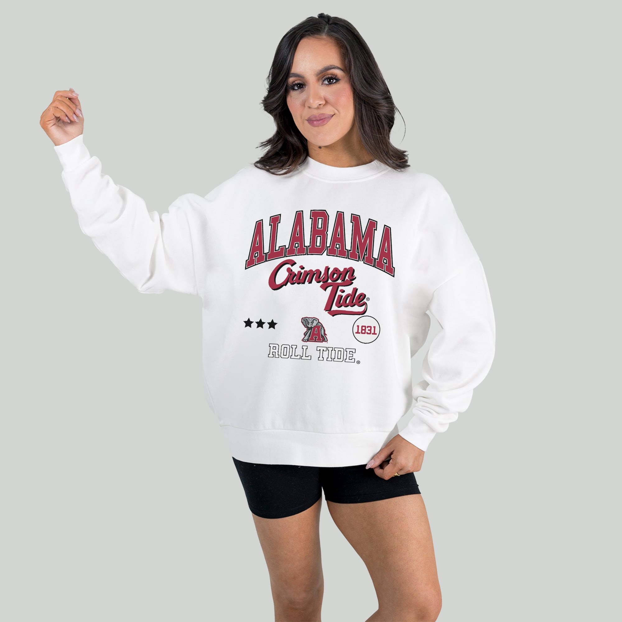 Women's Gameday Couture White Alabama Crimson Tide All We've Got Premium Fleece Drop Shoulder Pullover Sweatshirt