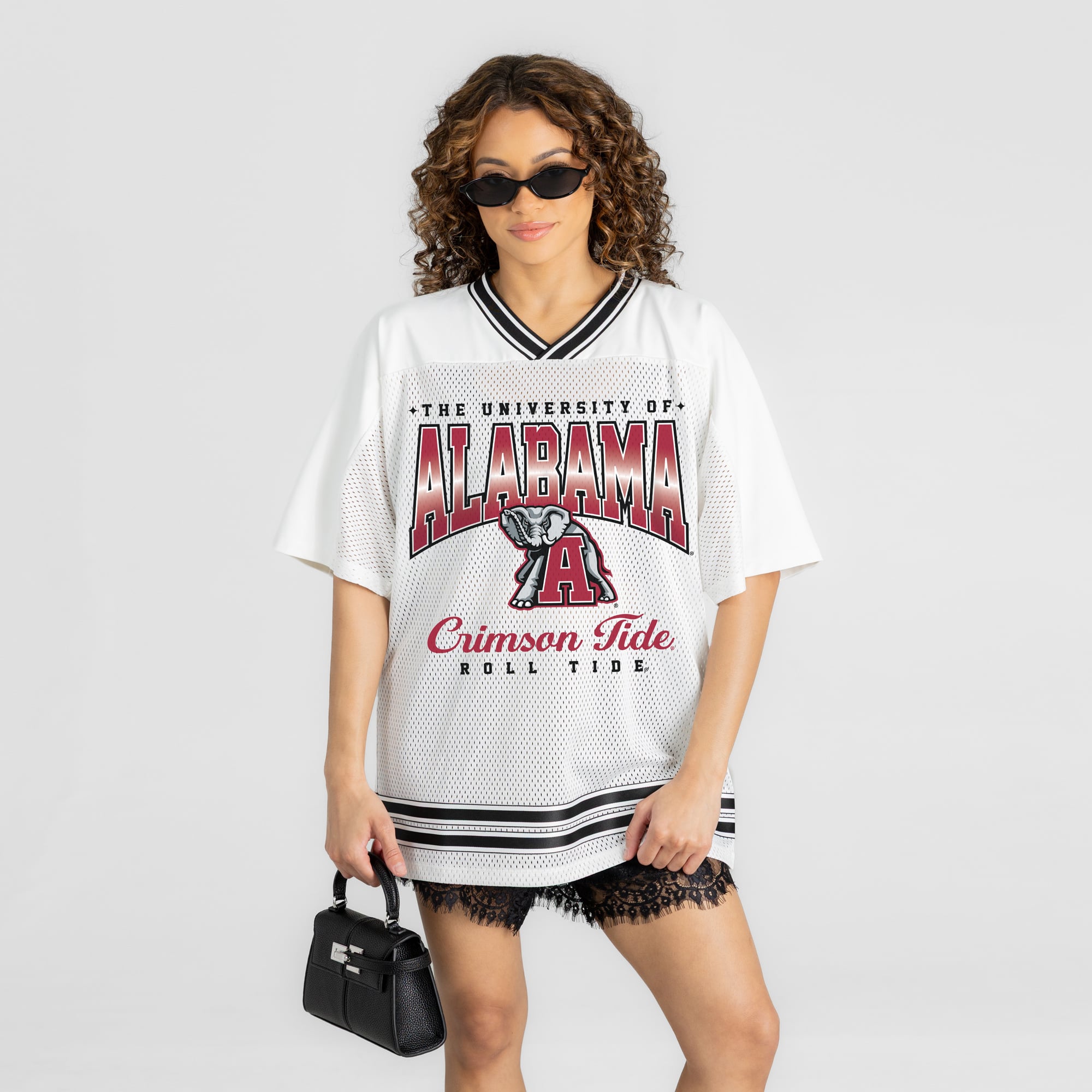 Alabama Women's Gameday Couture Squad Mentality V-Neck Sports Mesh Fashion Jersey - White