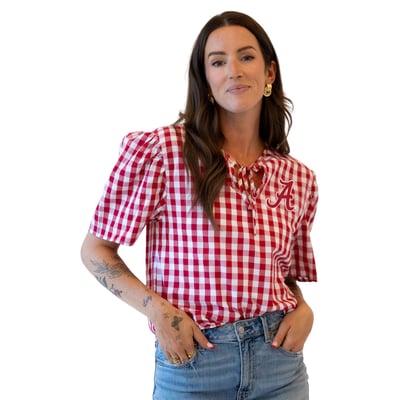  Alabama Crimson Tide Gameday Social Women's All-Over Gingham Blouse - Crimson