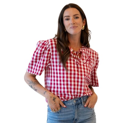  Alabama Crimson Tide Gameday Social Women's All-Over Gingham Blouse - Crimson