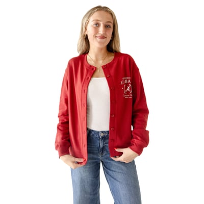  Alabama Crimson Tide Gameday Social Women's Button Front Fleece Cardigan - Crimson