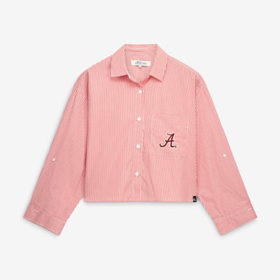  Alabama Crimson Tide Gameday Social Women's Cropped Striped Button-Down Shirt - Crimson