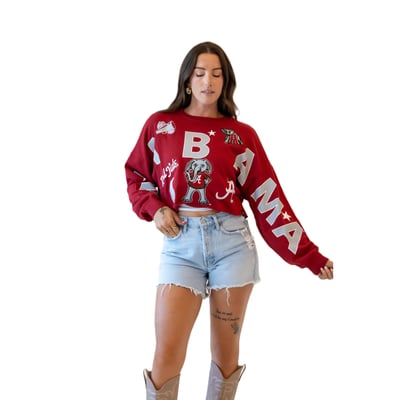 Alabama Crimson Tide Gameday Social Women's Patch Phipps Sweatshirt - Crimson

