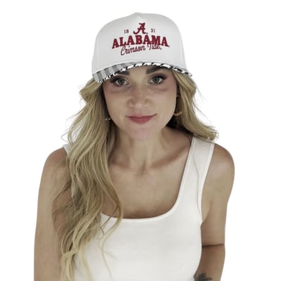 Alabama Crimson Tide Gameday Social Women's Albon Check 5-Panel Rope Adjustable Hat - White
