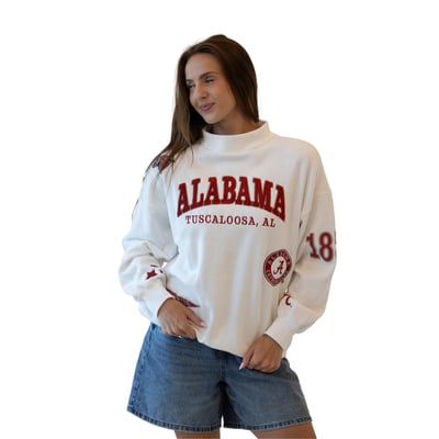 Alabama Crimson Tide Gameday Social Women's Patch Mockneck Sweatshirt - White
