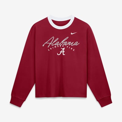  Alabama Crimson Tide Nike Women's Ringer Boxy Long Sleeve T-Shirt - Crimson