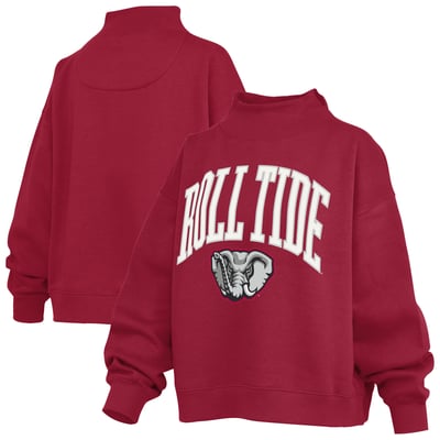  Alabama Crimson Tide Pressbox Women's Oversized Slogan Fleece Mock Neck Sweatshirt - Crimson
