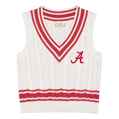  Alabama Crimson Tide Uscape Apparel Women's Renew Cable V-Neck Vest Sweater - Ash