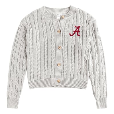  Alabama Crimson Tide Uscape Apparel Women's Renew Cable Cardigan Sweater - Gray