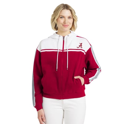  Alabama Crimson Tide WEAR by Erin Andrews Women's Colorblock Sleeve Stripe Full-Zip Hoodie - Crimson
