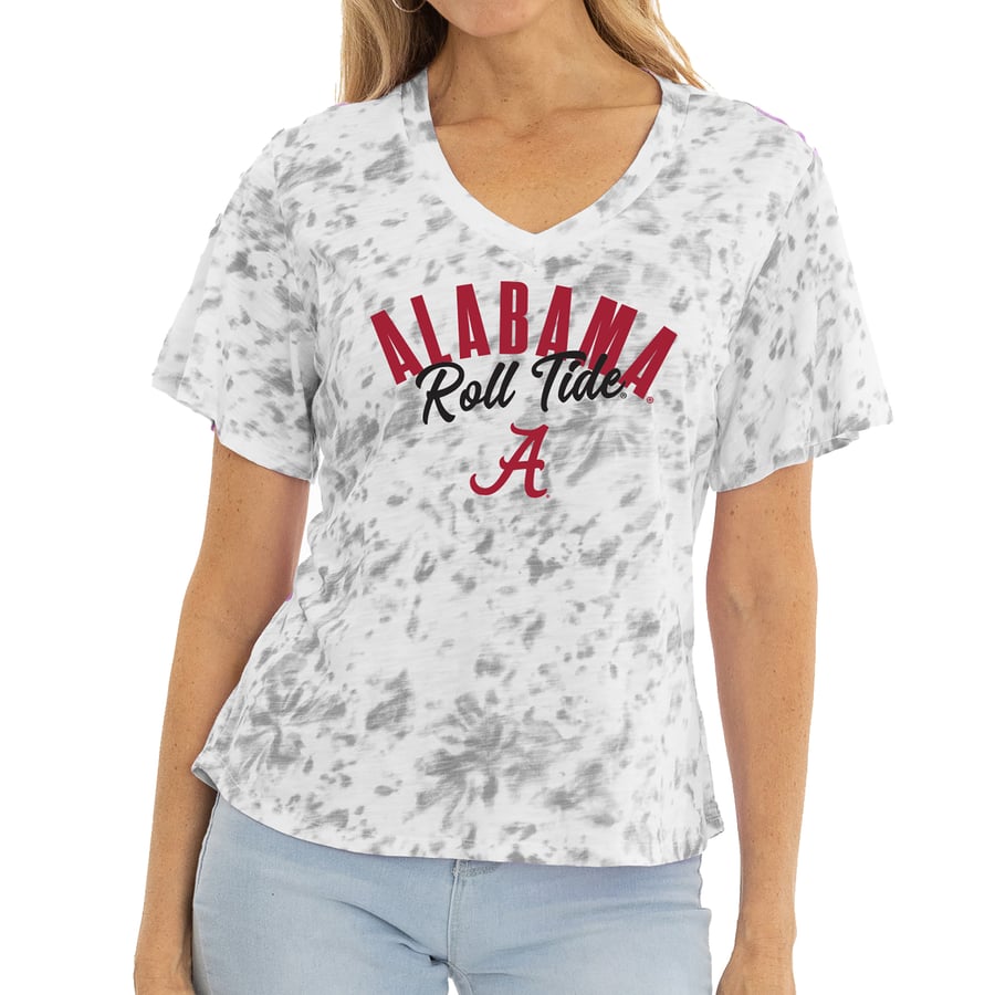 Alabama Crimson Tide Women's Faye Tie-Dye V-Neck T-Shirt - White/Gray