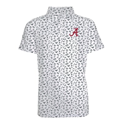 Alabama Crimson Tide Garb Youth Tom All-Over Football Print Polo - Gray