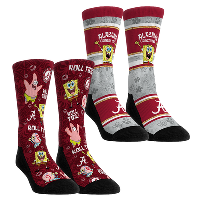  Alabama Crimson Tide Rock Em Youth SpongeBob SquarePants Two-Pack Crew Socks Set - Crimson
