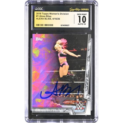Alexa Bliss WWE Autographed 2018 Topps Women's Division #1 CGC Fanatics Witnessed Authenticated 10/10 Card