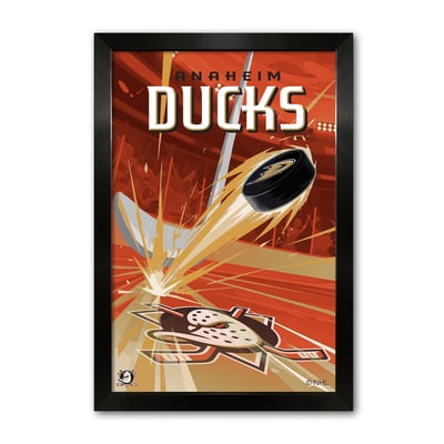 Anaheim Ducks 14" x 20" Framed Hockey Puck Blast Art Print