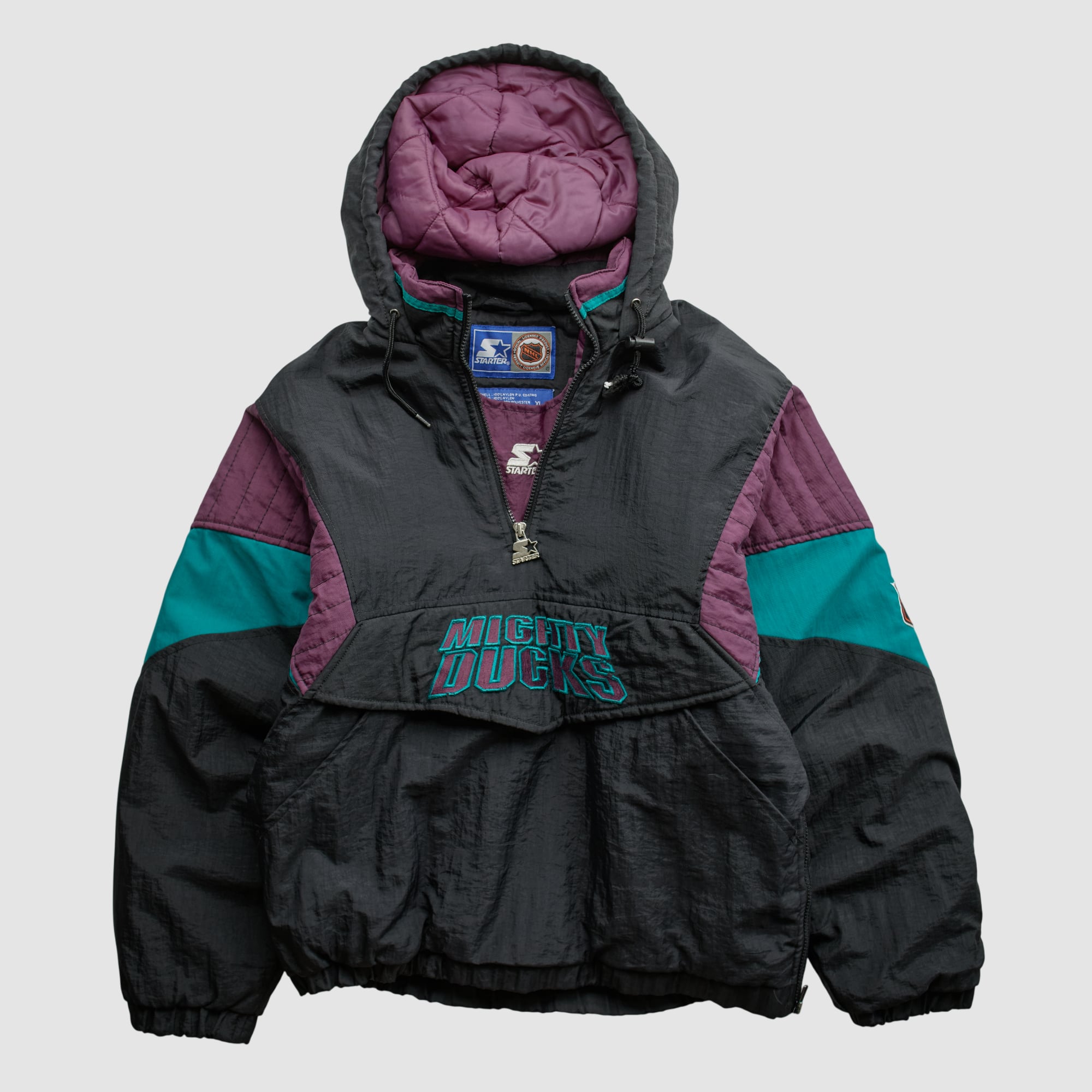 Anaheim Ducks Starter 90s Hooded 1/2 Zip Jacket - Black - L by 