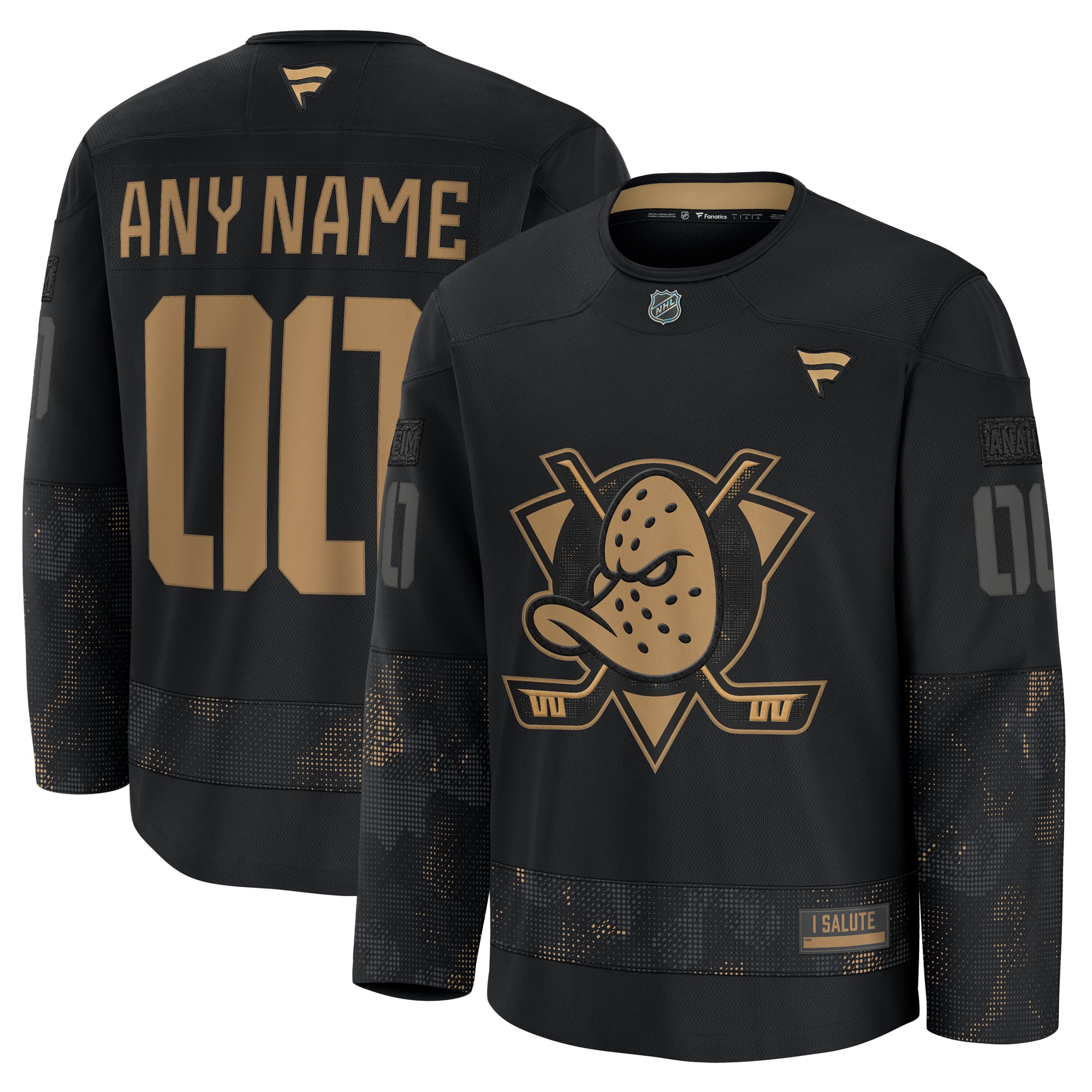  Anaheim Ducks Fanatics 2024 Military Appreciation Personalized Long Sleeve Practice Jersey - Black