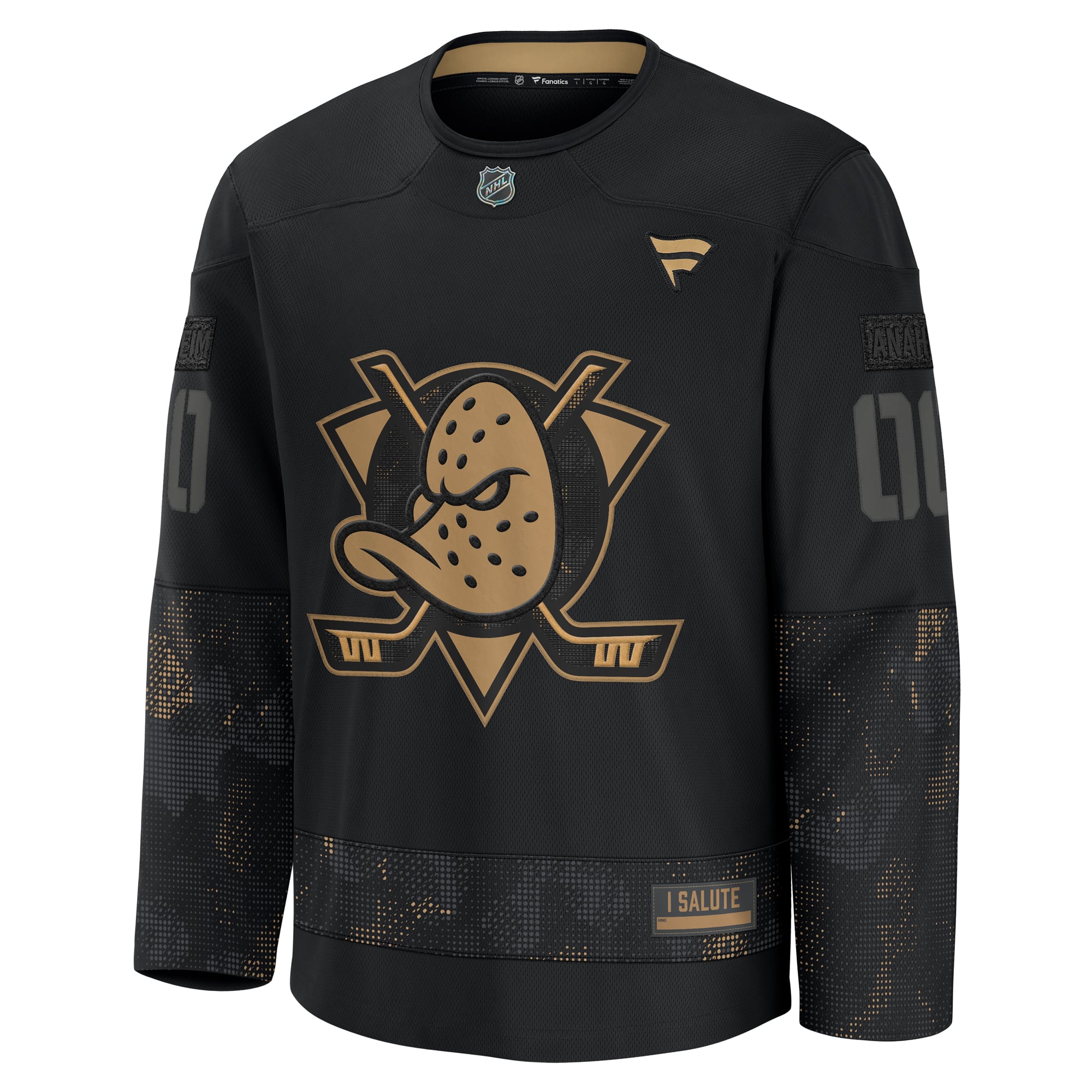  Anaheim Ducks Fanatics 2024 Military Appreciation Personalized Long Sleeve Practice Jersey - Black