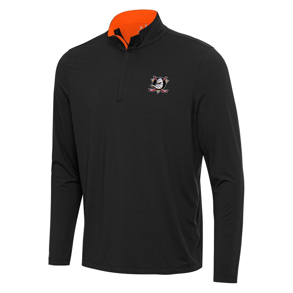 Anaheim Ducks Antigua Content Quarter-Zip Pullover Top - Black/Orange