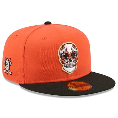 Anaheim Ducks New Era Dia De Los Muertos 59FIFTY Fitted Hat - Orange/Black