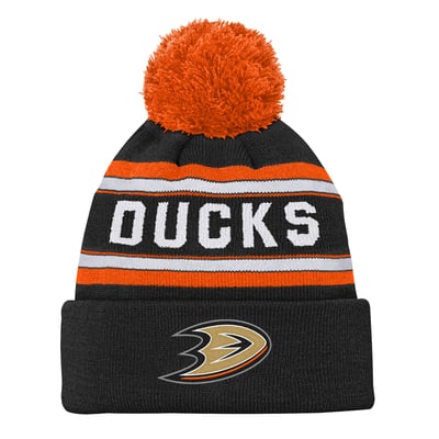 Anaheim Ducks Outerstuff Youth Jacquard Cuffed Knit Hat with Pom - Black