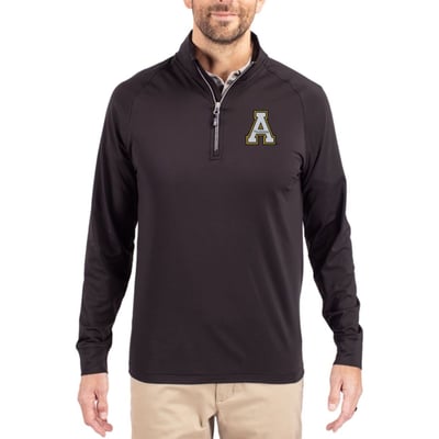  Appalachian State Mountaineers Cutter & Buck Soft Knit Stretch Raglan Quarter-Zip Pullover - Black
