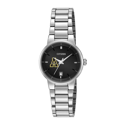 Appalachian State Mountaineers Citizen Watch Women's Black Dial Stainless Steel Watch - Silver