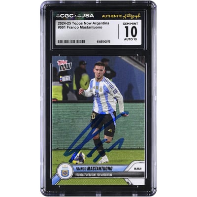 Franco Mastantuono Argentina National Team Autographed 2024-25 Topps Now Argentina #1 CGC Authenticated 10/10 Card
