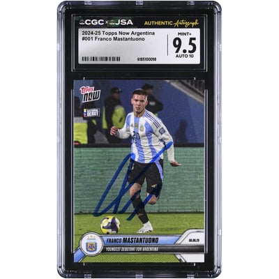 Franco Mastantuono Argentina National Team Autographed 2024-25 Topps Now Argentina #1 CGC Authenticated 9.5/10 Card
