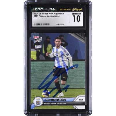 Franco Mastantuono Argentina National Team Autographed 2024-25 Topps Now Argentina #1 CGC Authenticated GEM MINT 10 Card