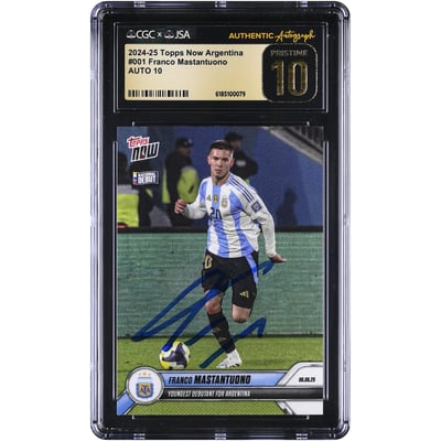 Franco Mastantuono Argentina National Team Autographed 2024-25 Topps Now Argentina #1 CGC Authenticated PRISTINE 10/10 Card
