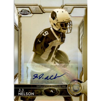2015 Topps Chrome Rookie Autographs Hot Box Sepia Gold Refractors #205 J.J. Nelson